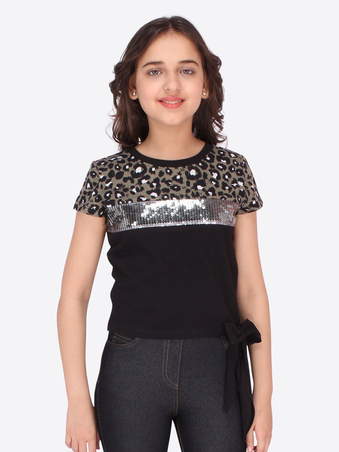 

CUTECUMBER Girls Black Animal Print Top