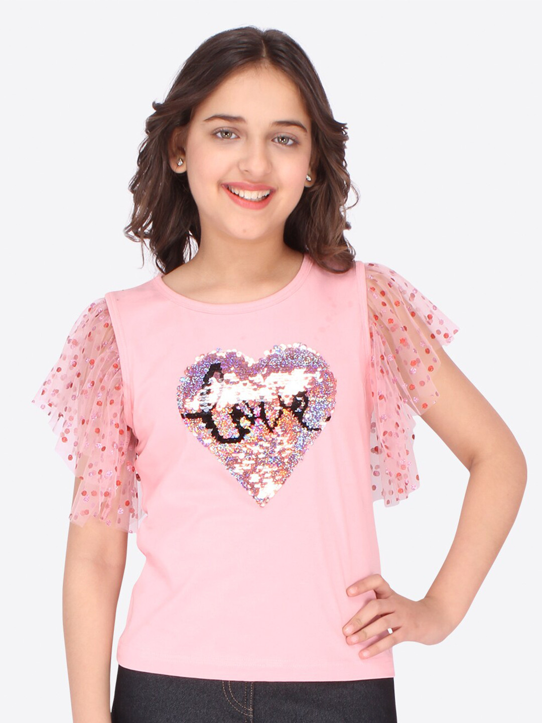 

CUTECUMBER Girls Peach Embellished Top