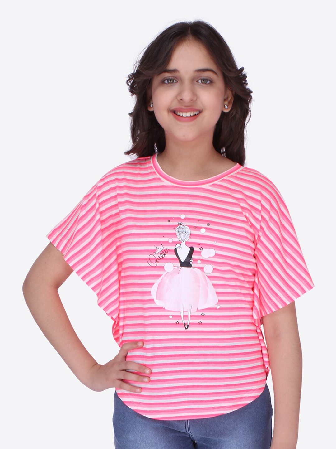 

CUTECUMBER Girls Pink Striped Applique Kaftan Top