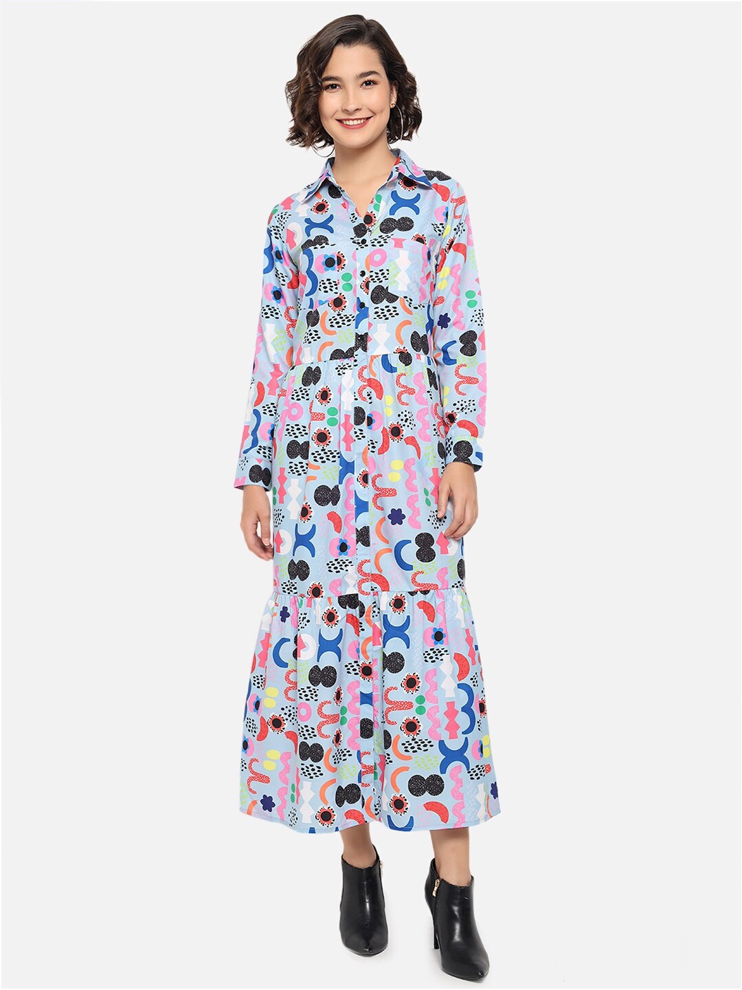 

Kannan Women Turquoise Blue Floral Printed Crepe Maxi Dress