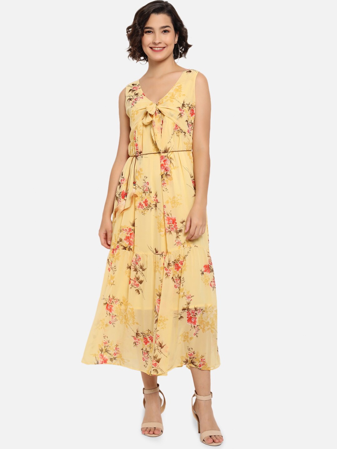 

Kannan Yellow & Pink Floral Georgette Maxi Dress