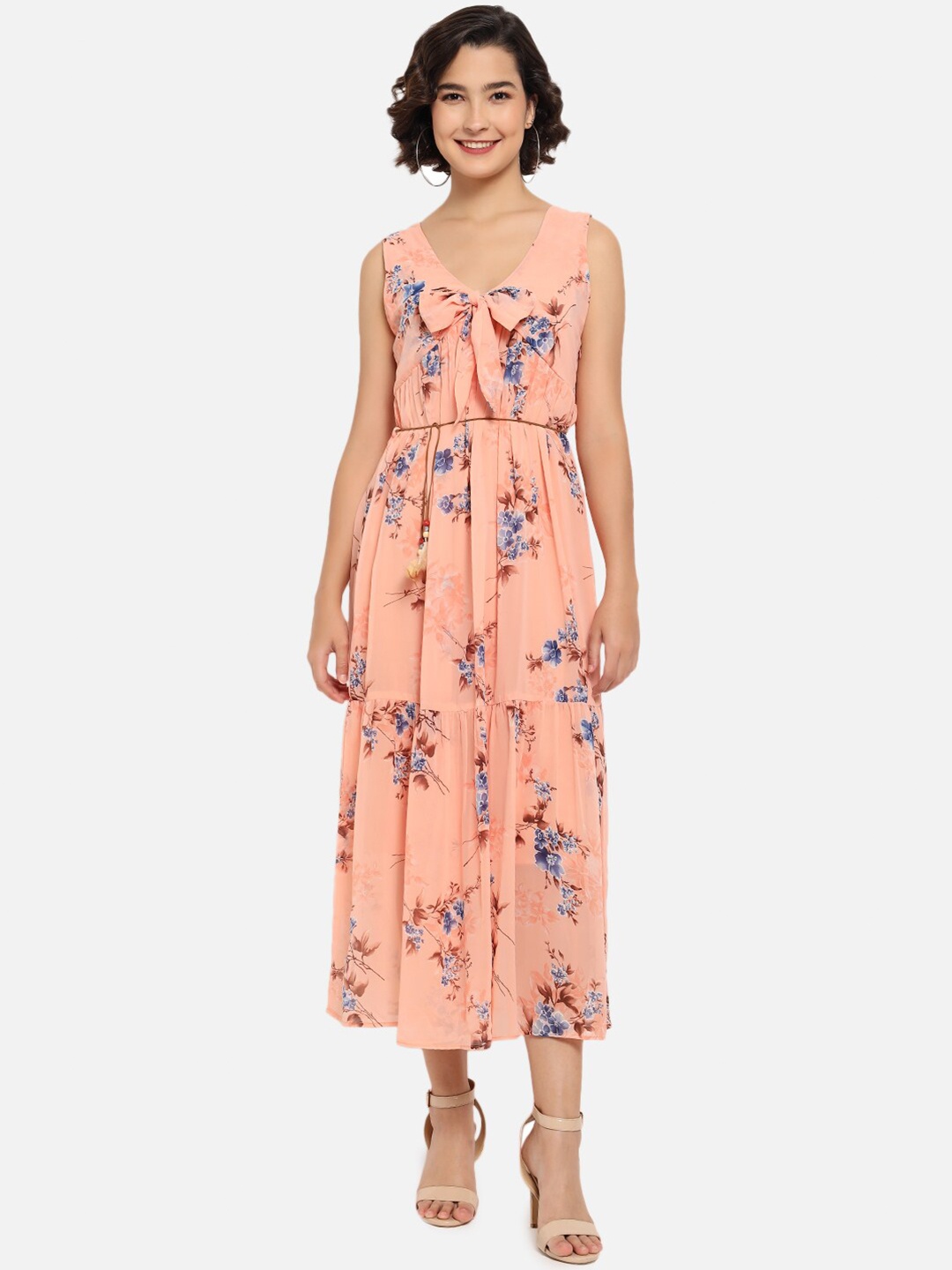 

Kannan Orange & Blue Floral Georgette Maxi Dress