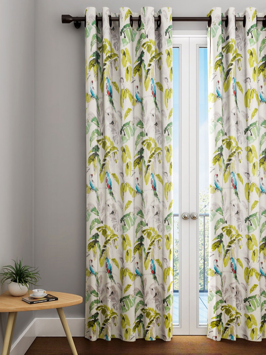 

URBAN DREAM Grey & Green Floral Cotton Long Door Curtain