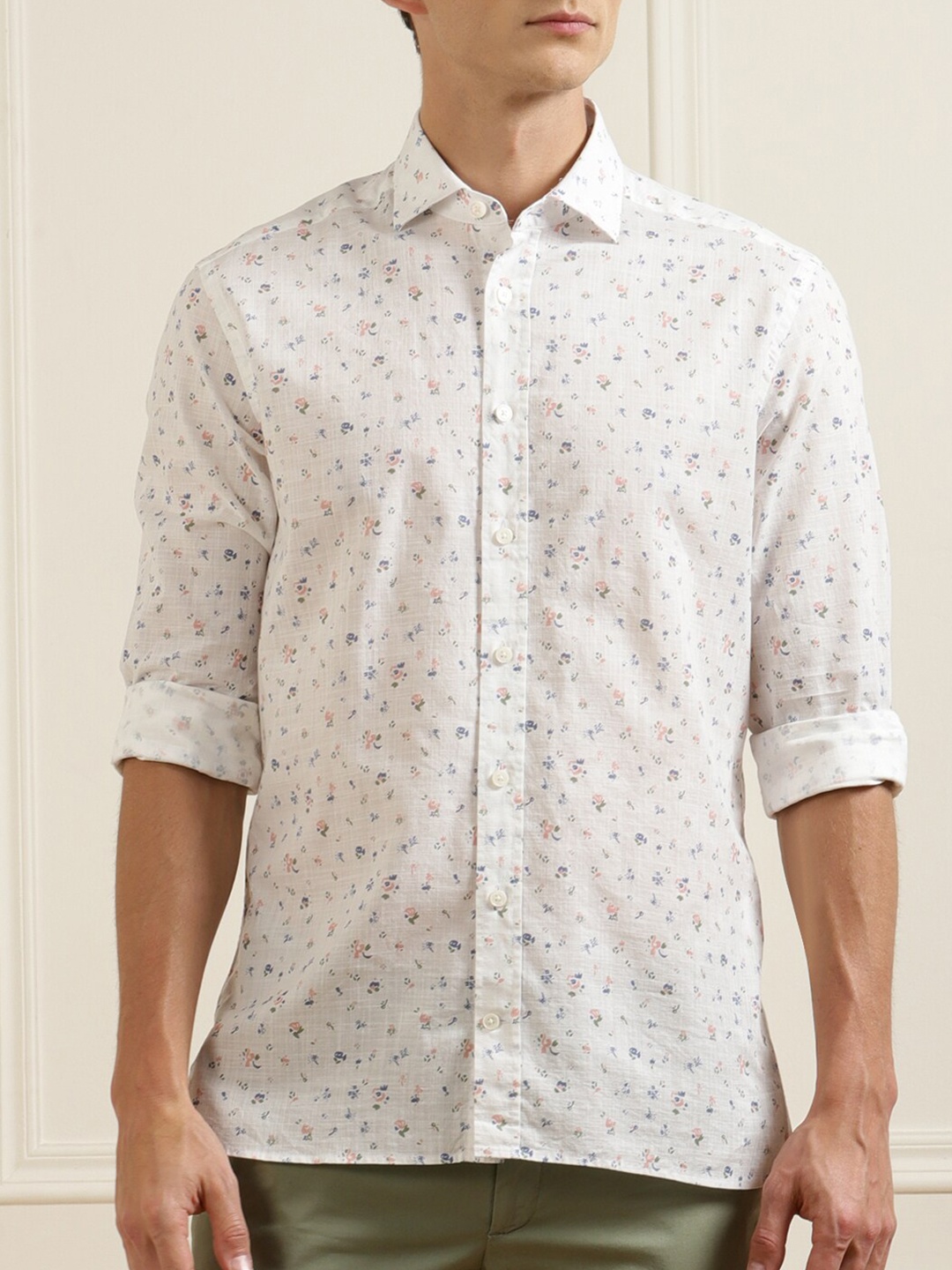 

HACKETT LONDON Men White & Blue Printed Pure Cotton Casual Shirt