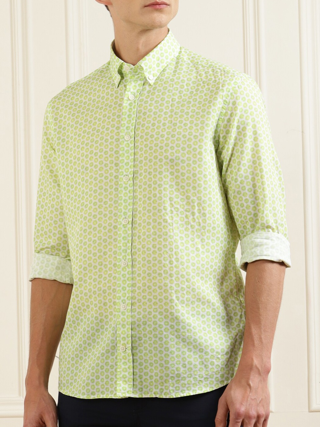 

HACKETT LONDON Men Green Printed Cotton Casual Shirt