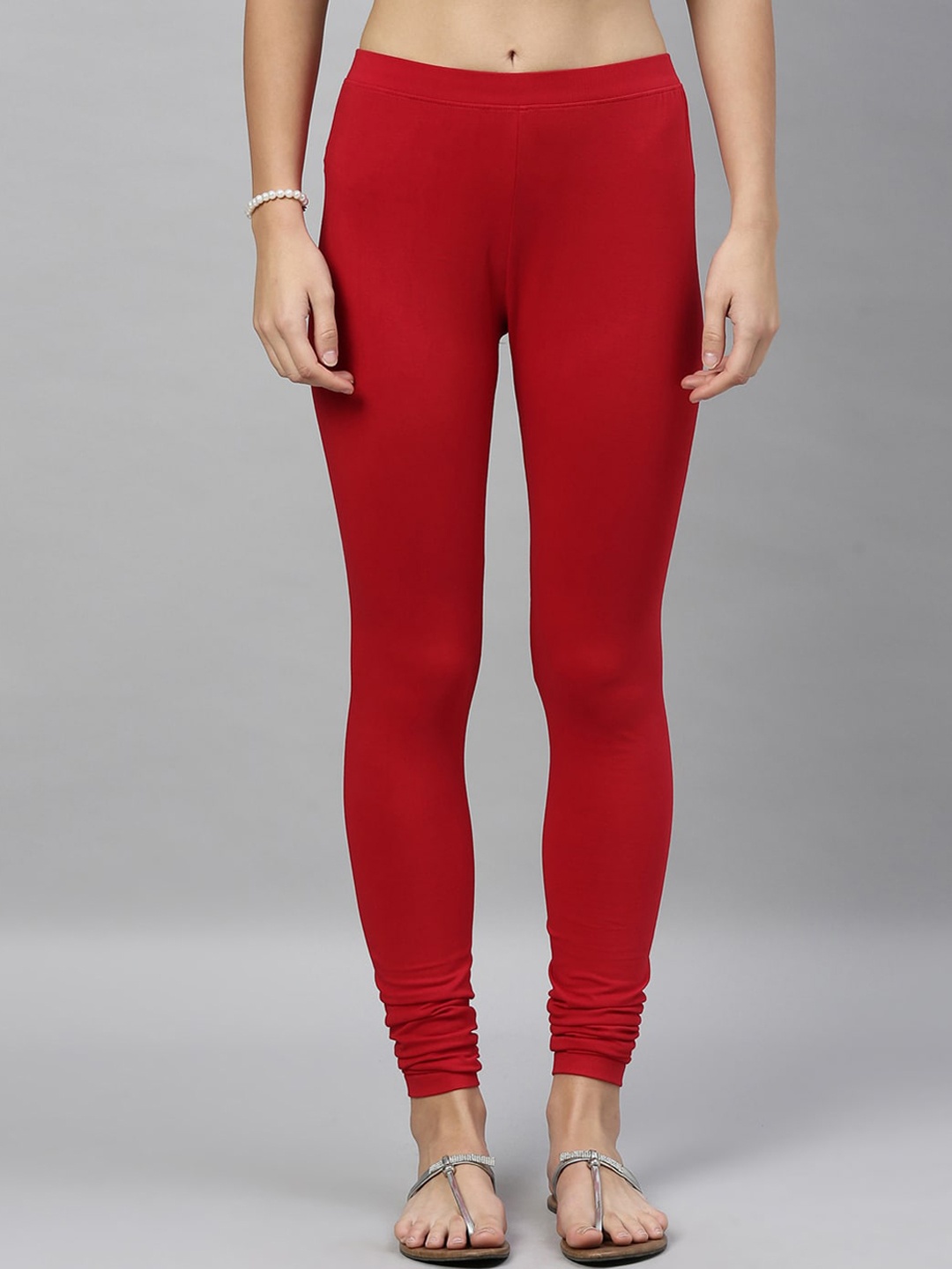 

Kryptic Women Red Solid Cotton Churidar-Length Leggings