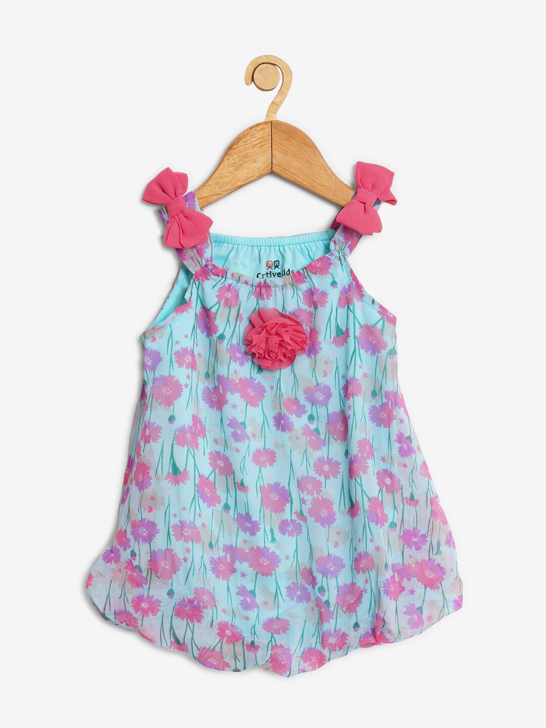 

Creative Kids Girls Turquoise Blue & Pink Floral Printed Romper