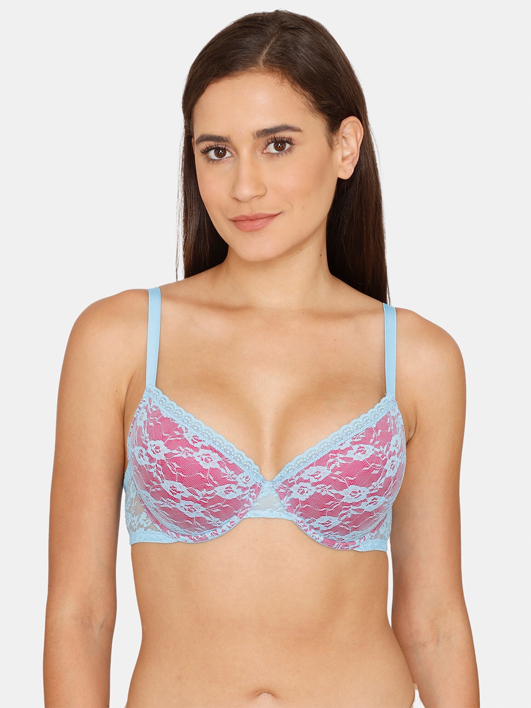 

Rosaline by Zivame Blue & Red Abstract Bra Underwired Lightly Padded