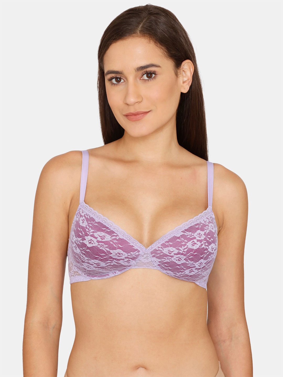 

Rosaline by Zivame Purple Laced Lightly Padded Non-Wired T-shirt Bra