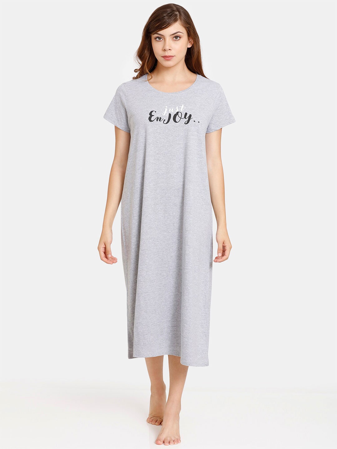 

Rosaline by Zivame Grey PrintedNightdress