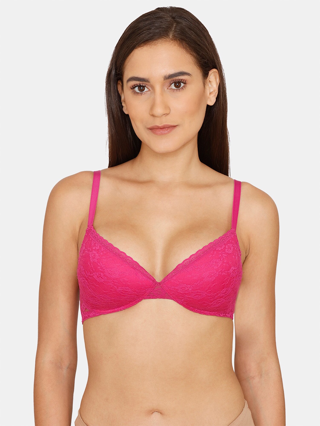 

Rosaline by Zivame Pink Floral Lightly Padded Non-Wired Bra