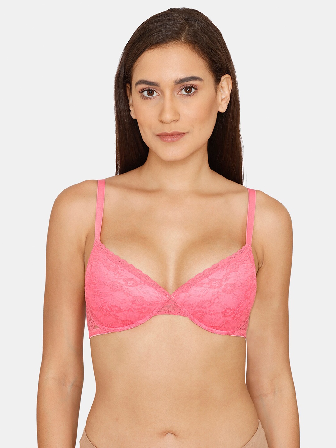 

Rosaline by Zivame Pink Laced Non-Wired Lightly Padded T-shirt Bra RO1168FASHCPINK