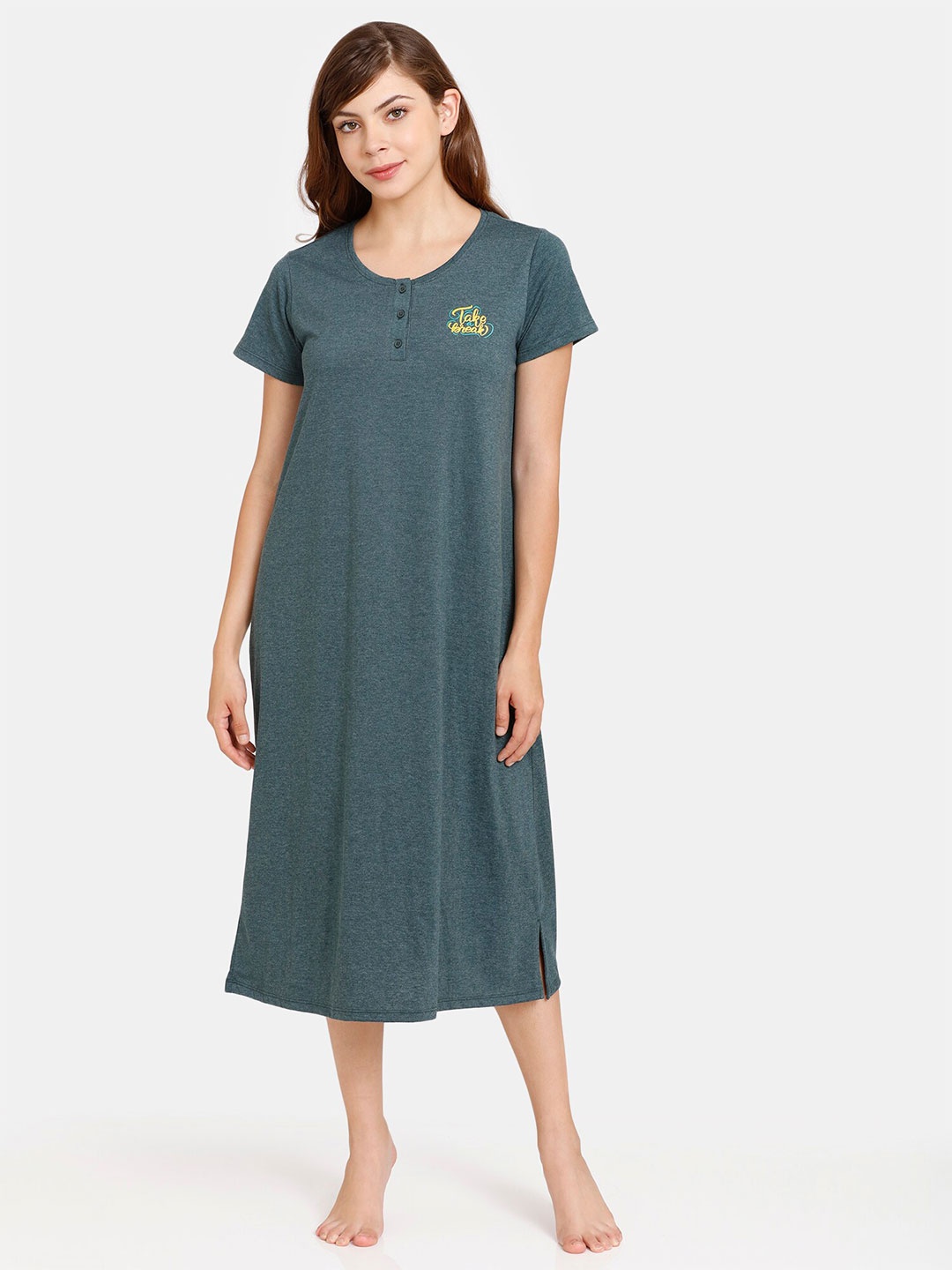 

Rosaline by Zivame Teal Green T-Shirt Nightdress