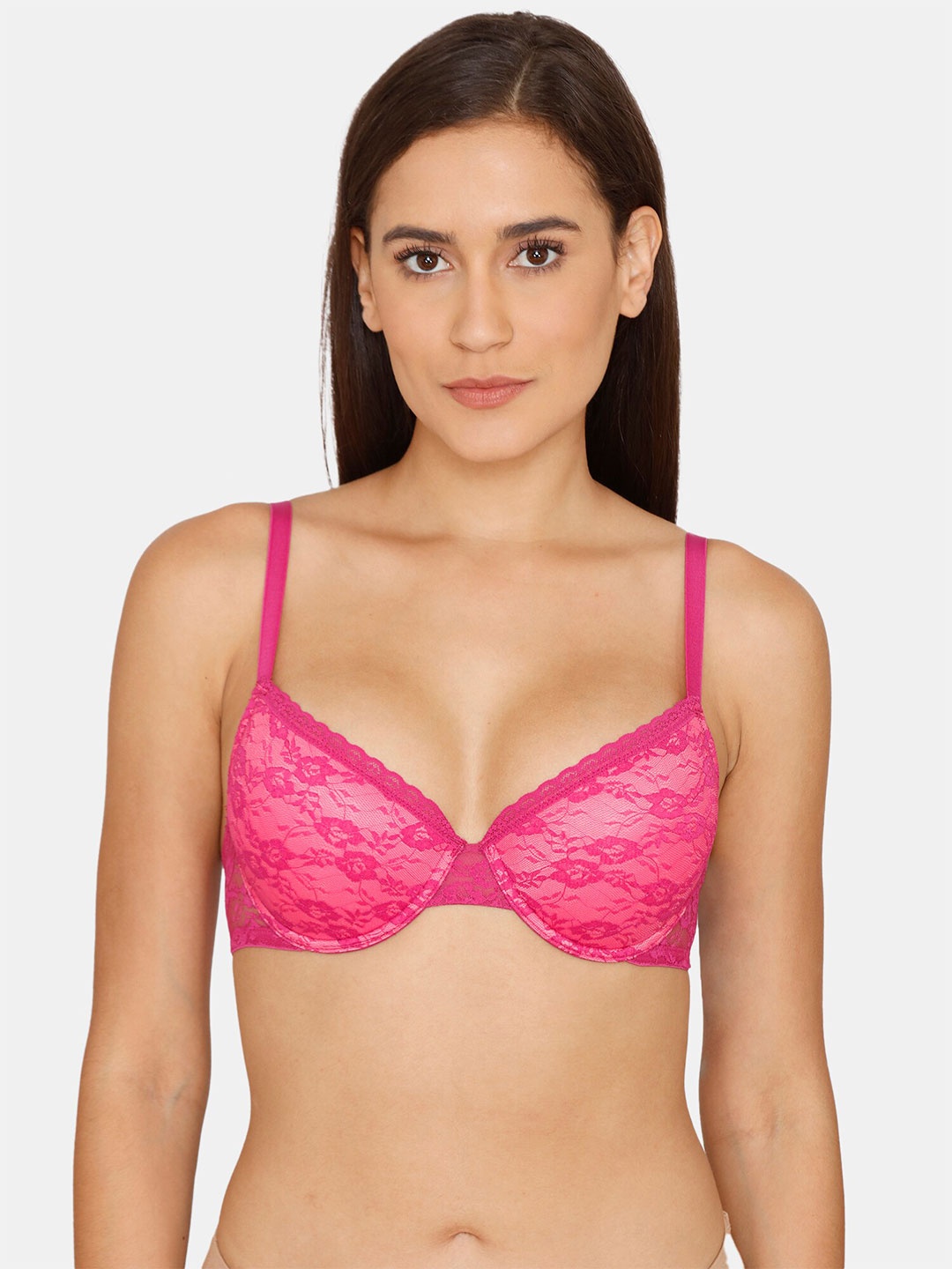 

Rosaline by Zivame Lightly Padded Half Coverage T-shirt Bra With All Day Comfort, Pink