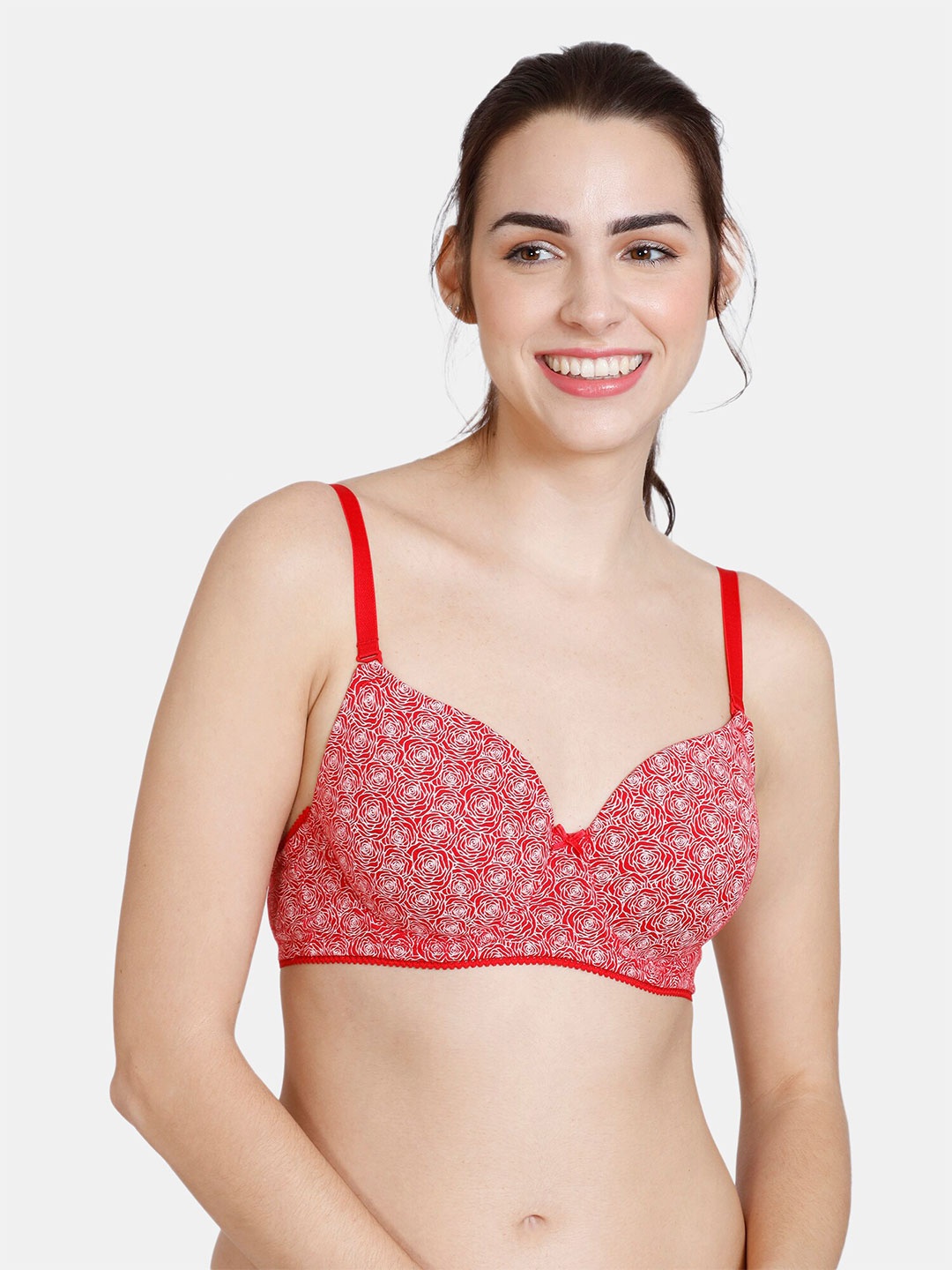 

Rosaline by Zivame Pink & White Floral Bra Underwired Lightly Padded