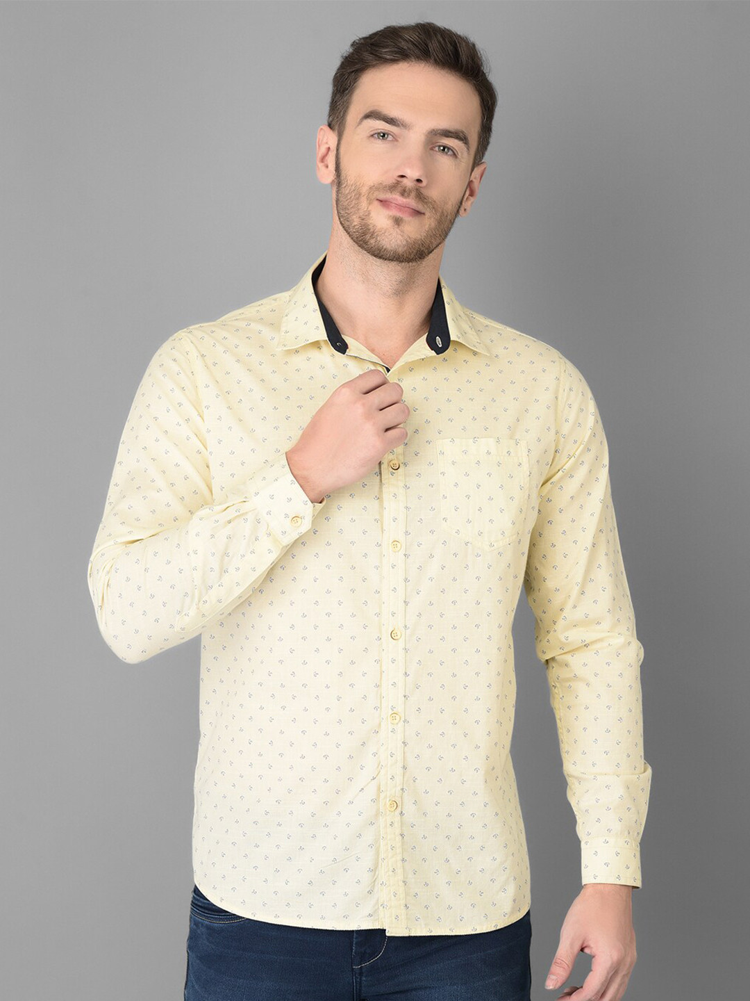 

Canary London Men Yellow Smart Slim Fit Printed Linen Casual Shirt