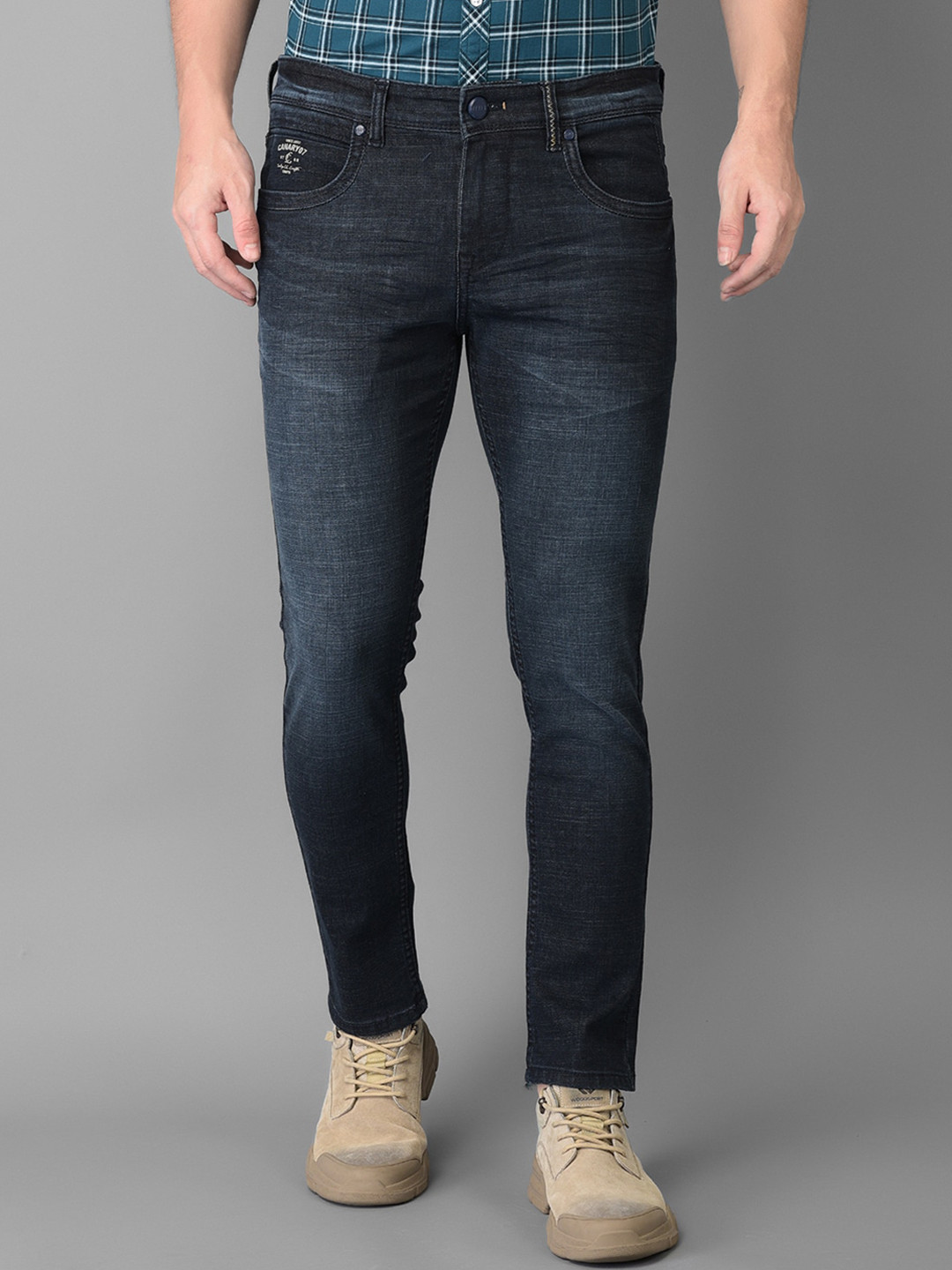 

Canary London Men Blue Smart Tapered Fit Low-Rise Heavy Fade Stretchable Jeans