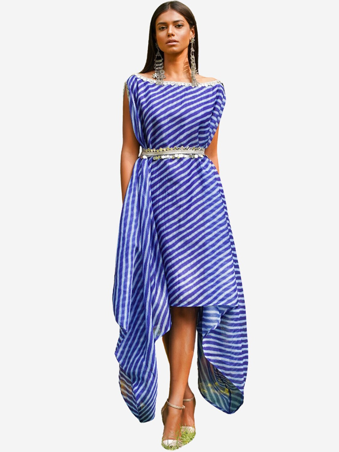

Alaya By Stage3 Blue & White Striped Kaftan Midi Dress