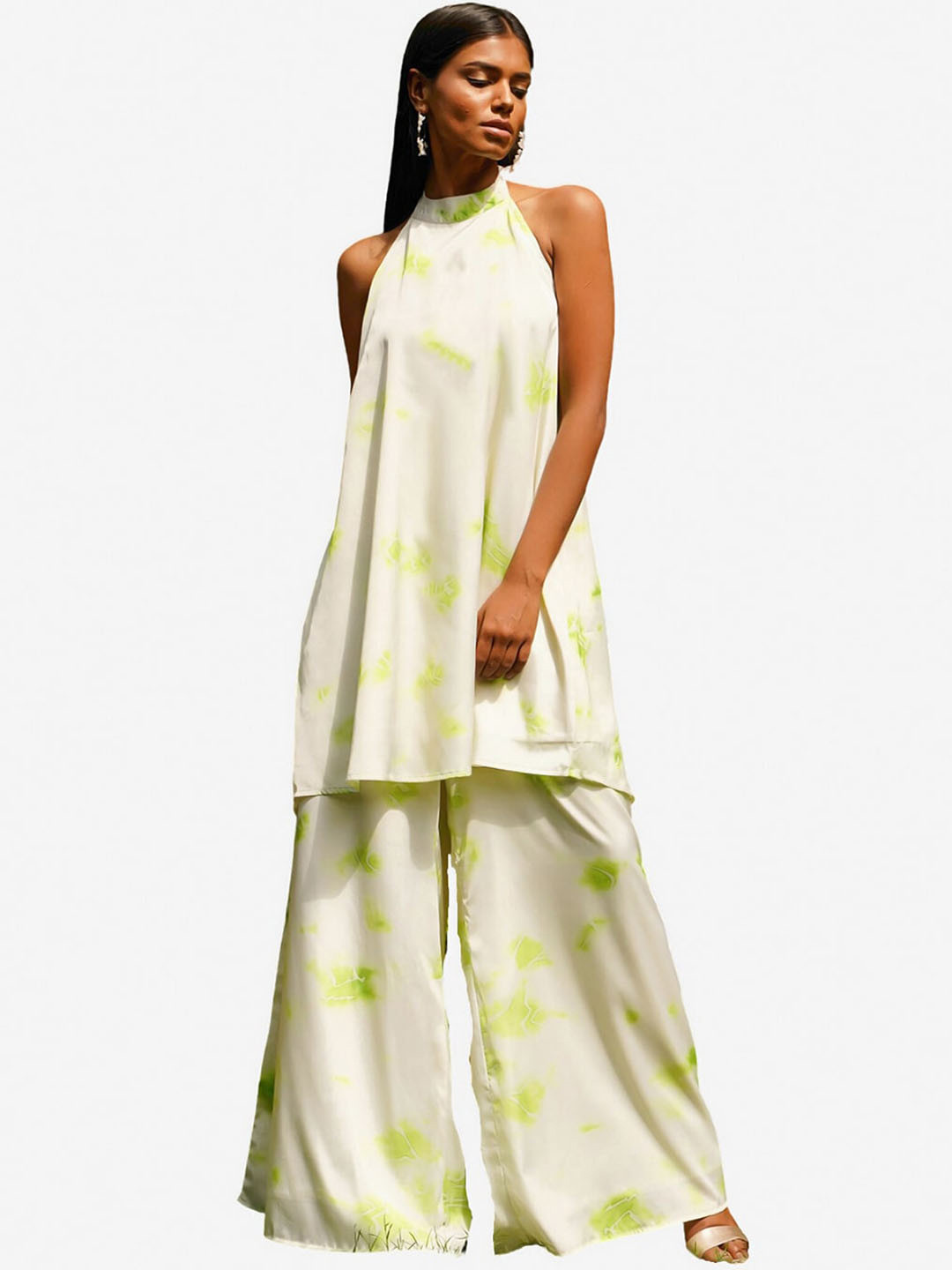 

Alaya By Stage3 Green Tie and Dye Halter Neck Crepe A-Line Dress