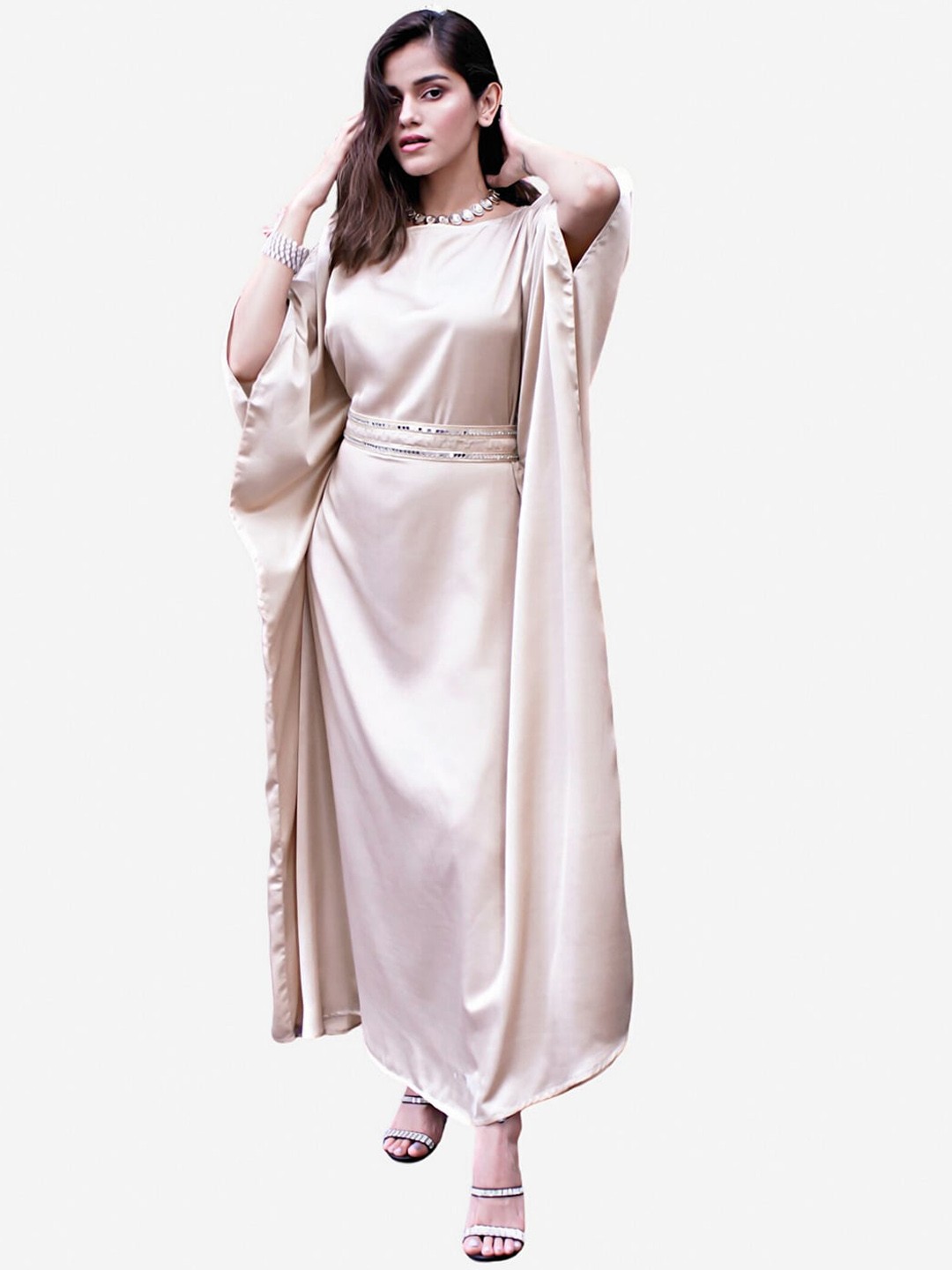

Alaya By Stage3 Women Gold-Toned Embellished Extended Sleeves Satin Kaftan