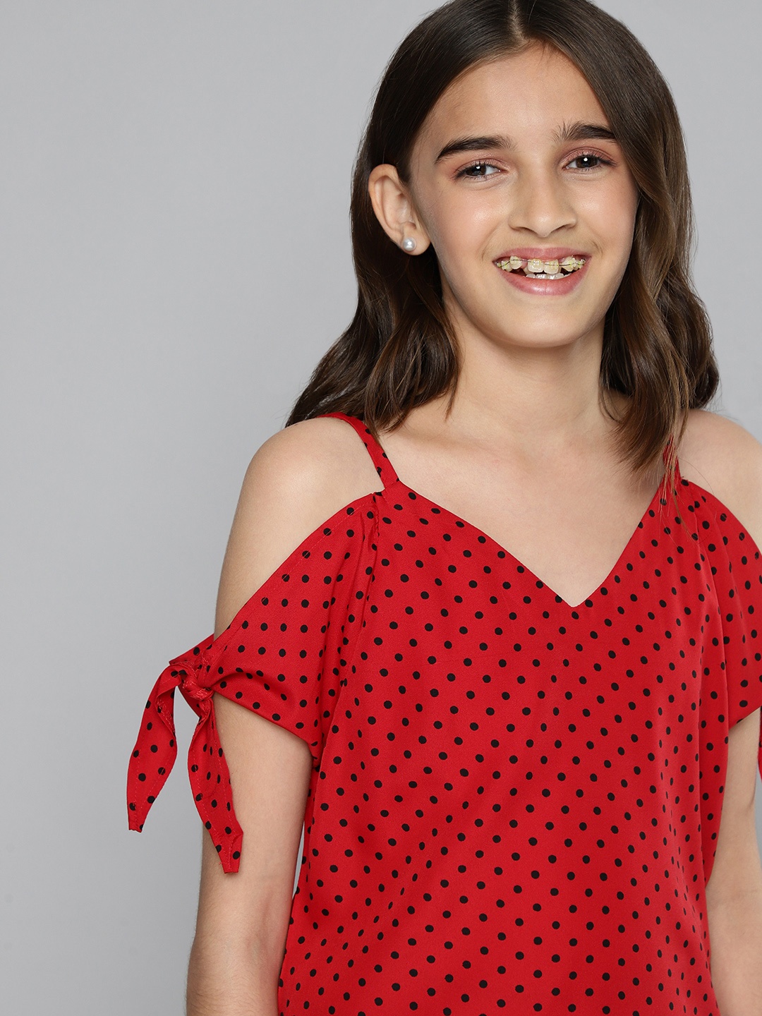 

JUSTICE Girls Red Polka Dots Print Top