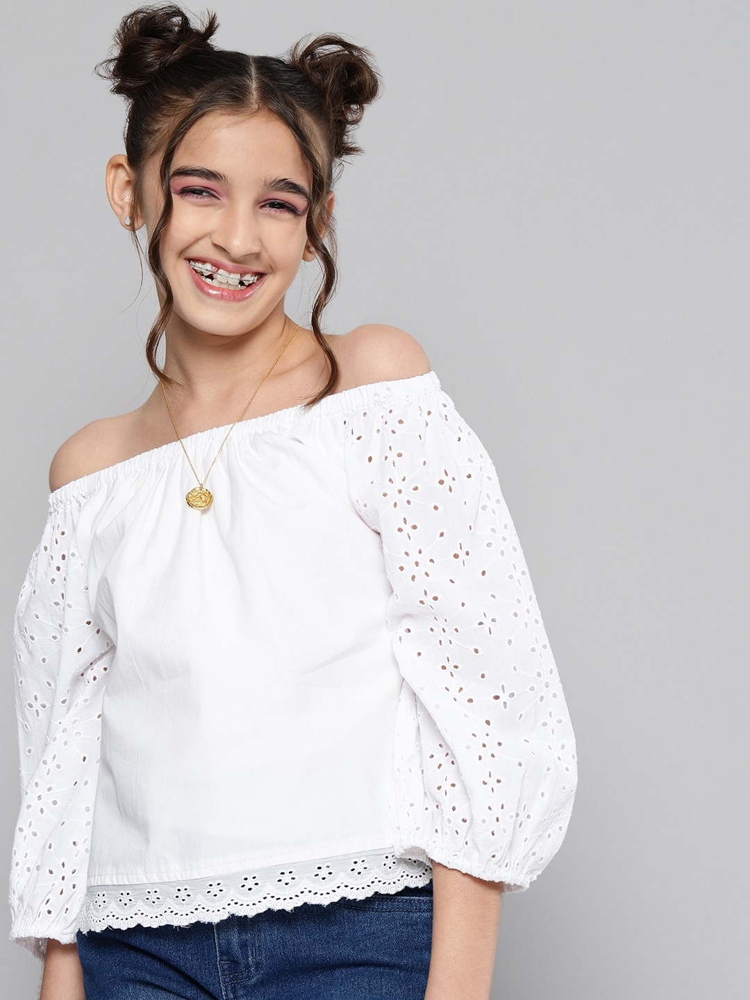 

JUSTICE White Off-Shoulder Pure Cotton Top
