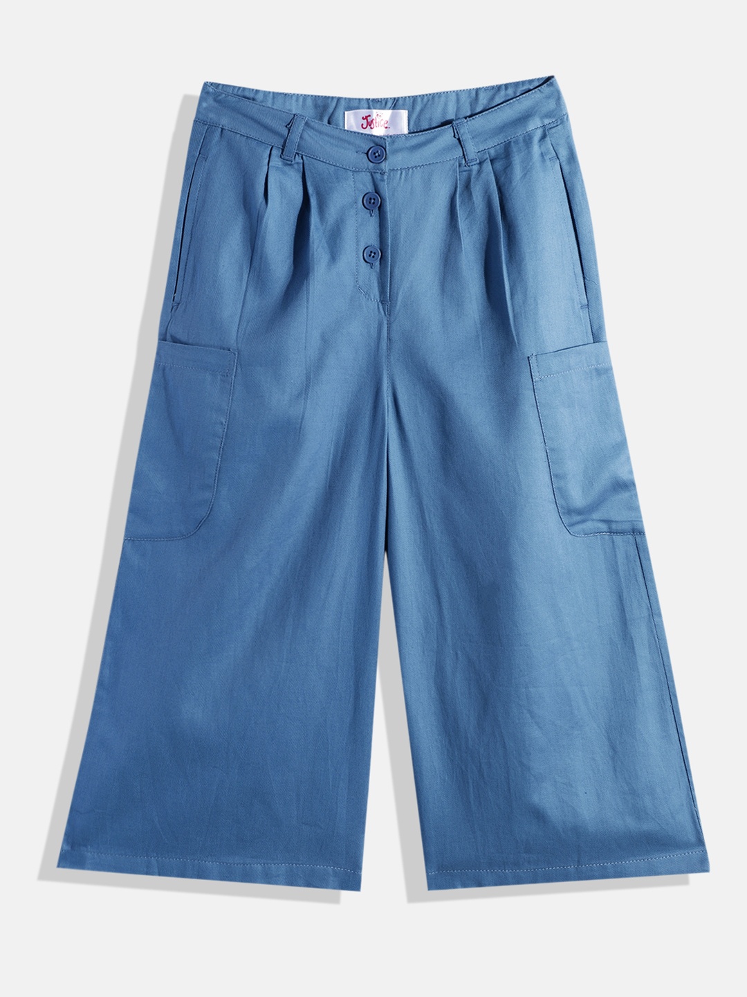 

JUSTICE Girls Blue Flared Pleated Fit Pure Cotton Parallel Trousers