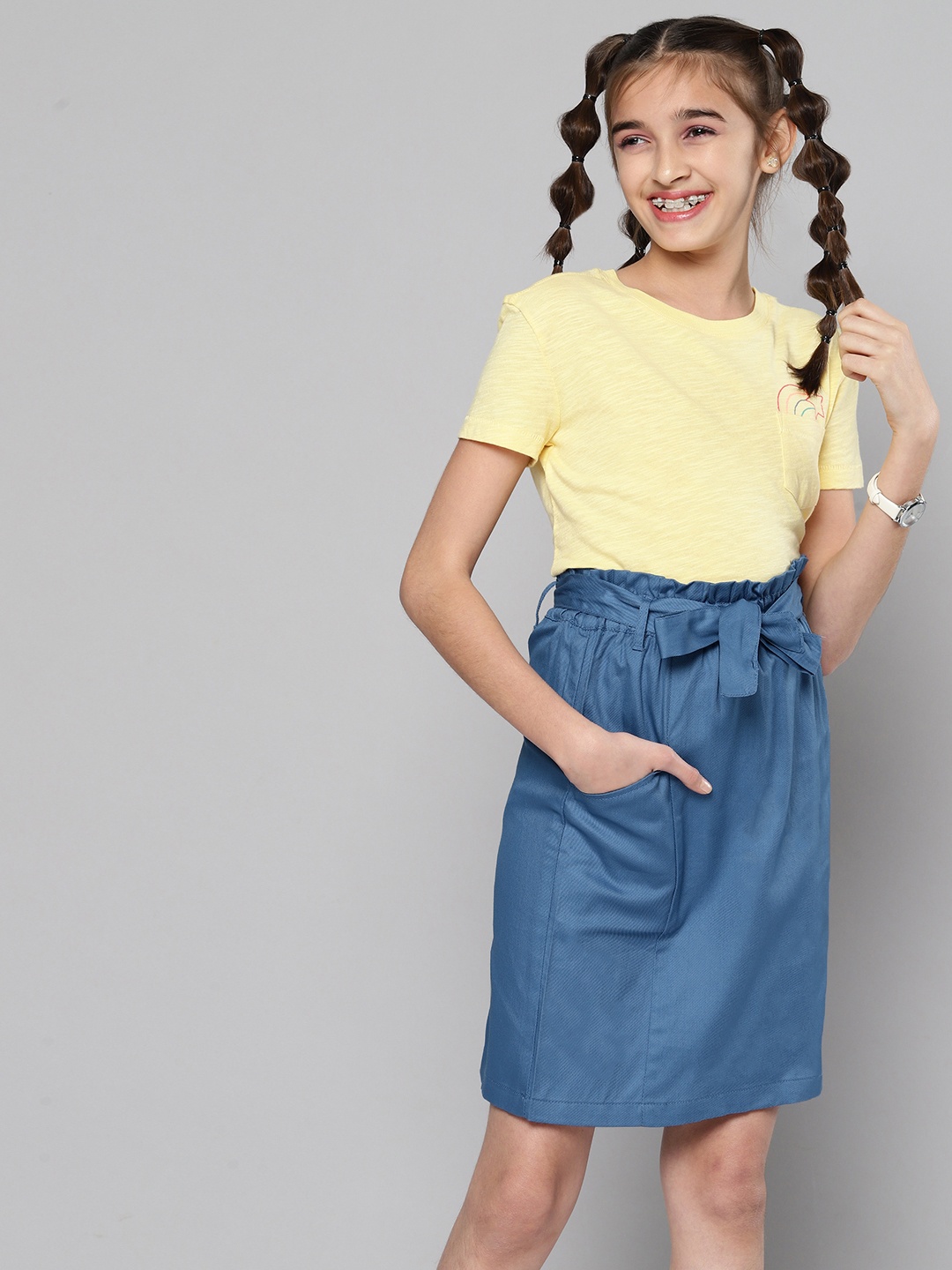 

JUSTICE Girls Blue Solid Pure Cotton A-Line Skirt