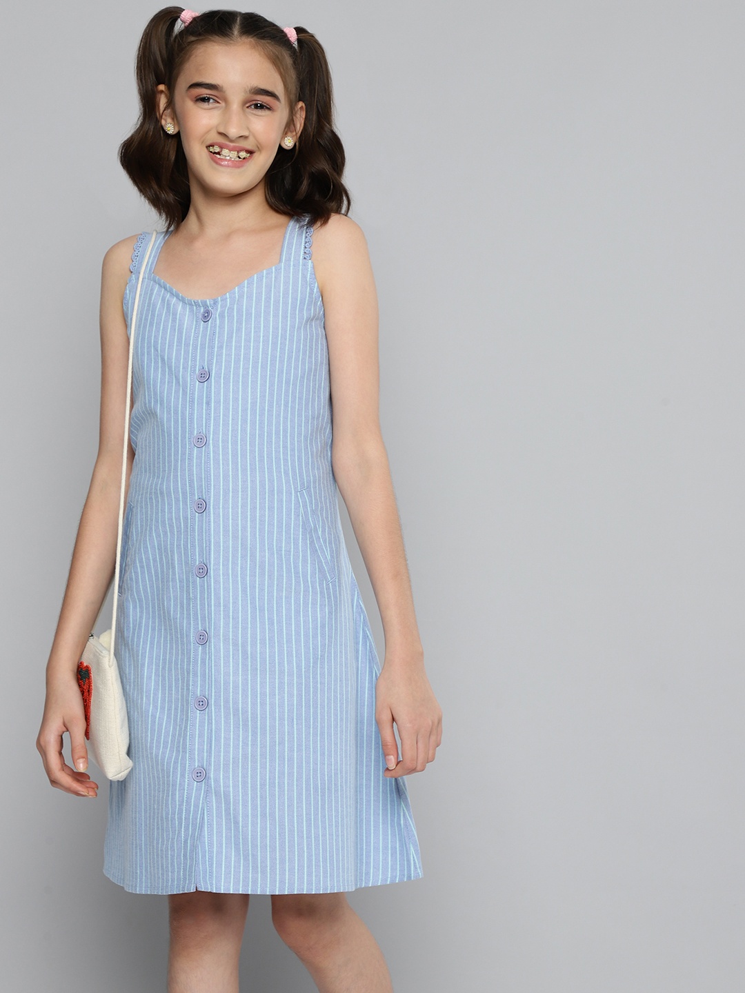 

JUSTICE Blue Striped A-Line Pure Cotton Dress