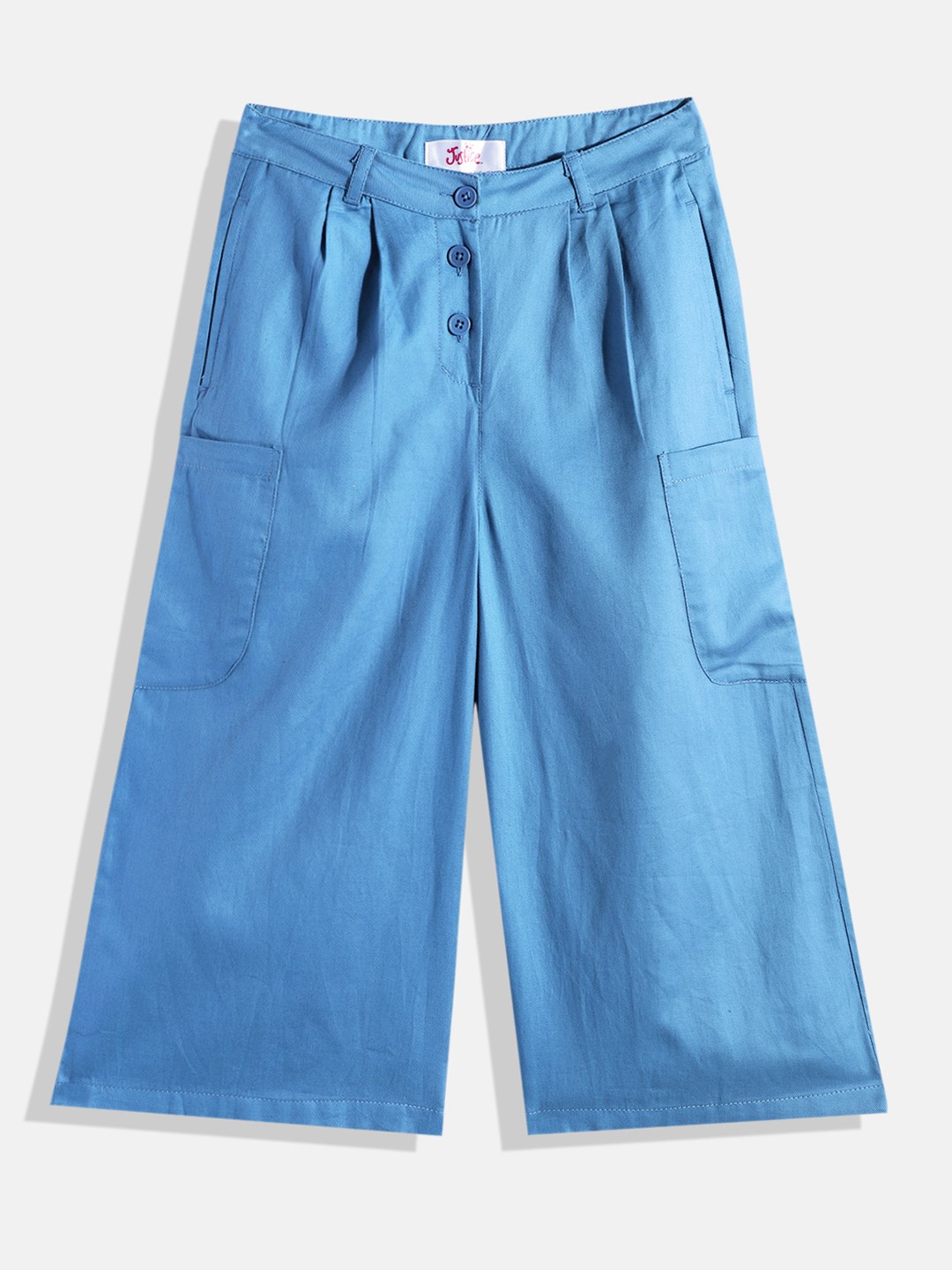 

JUSTICE Girls Blue Flared Pleated Fit Pure Cotton Parallel Trousers