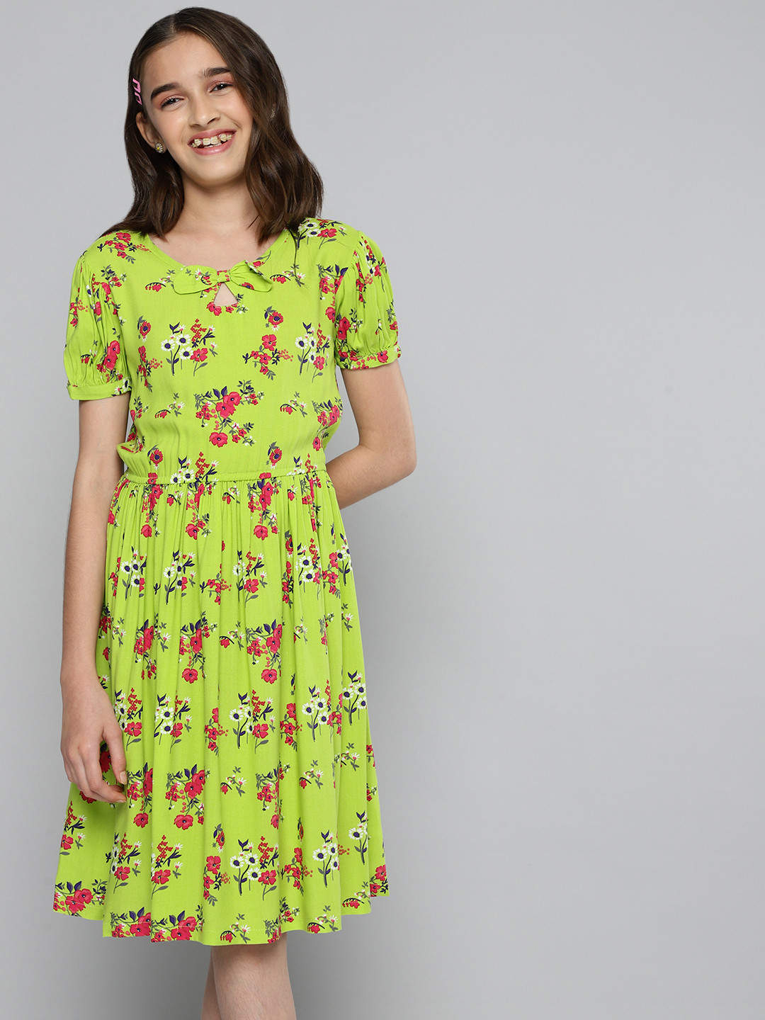 

JUSTICE Girls Lime Green Printed Fit & Flare Dress
