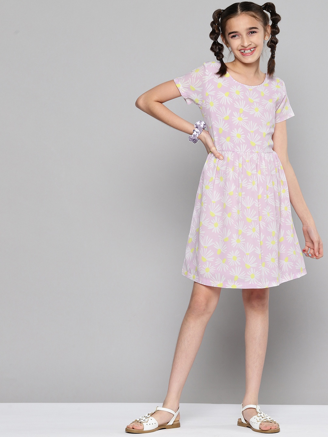 

JUSTICE Girls Lavender Floral Print A-Line Dress