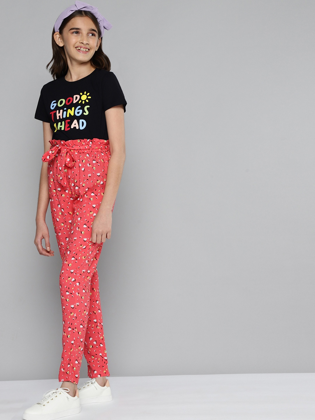 JUSTICE Girls Coral Pink Printed Trousers