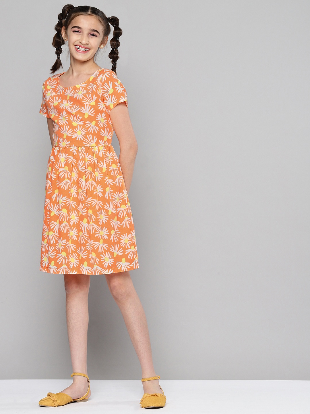 

JUSTICE Girls Coral Pink Printed Fit & Flare Dress