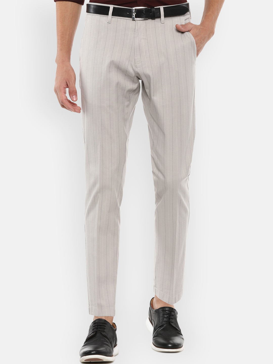 

Louis Philippe Sport Men Grey Striped Slim Fit Formal Trousers