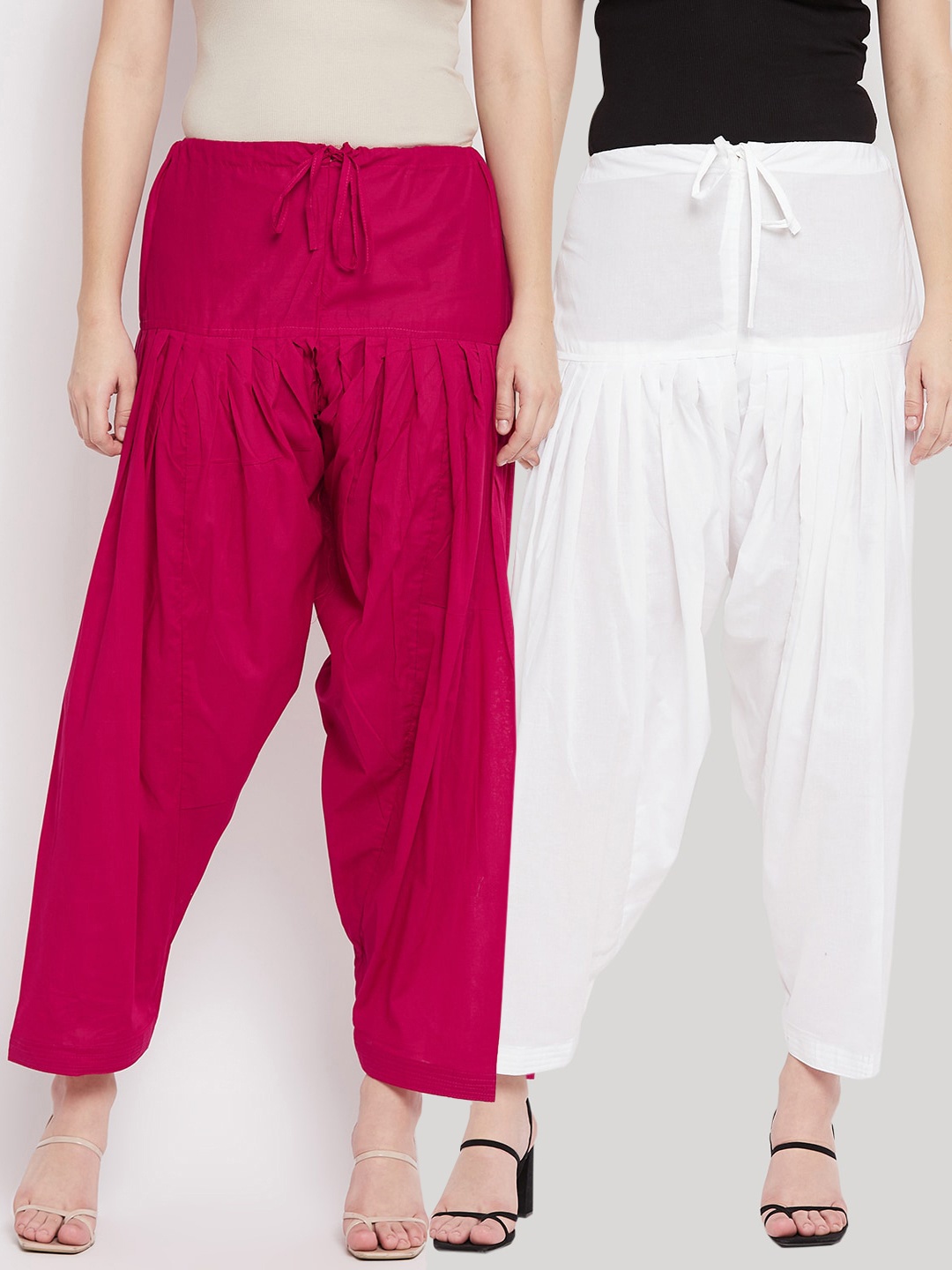 

Clora Creation Women White & Magenta Solid Pure Cotton Salwars Pack Of 2