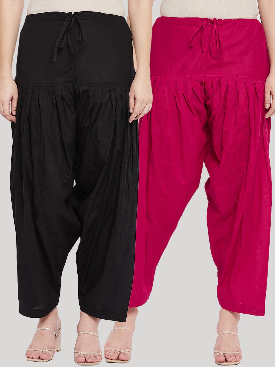 

Clora Creation Women Pink & Black Pack Of 2 Solid Pure Cotton Salwars