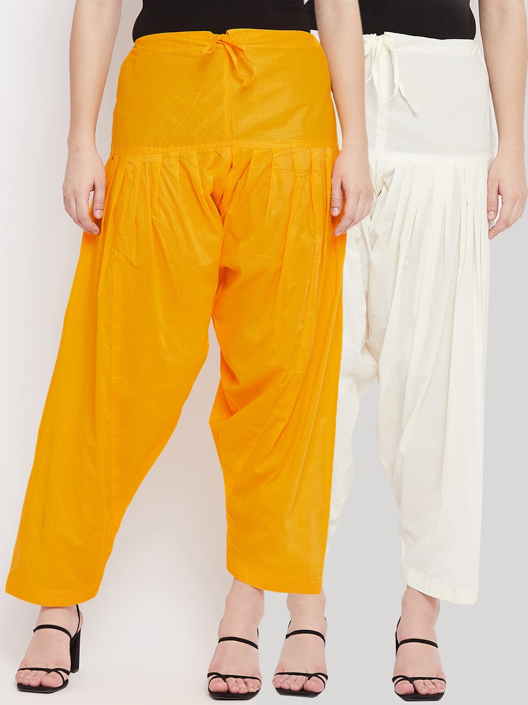 

Clora Creation Women Pack Of 2 Solid Pure Cotton Salwars, Yellow