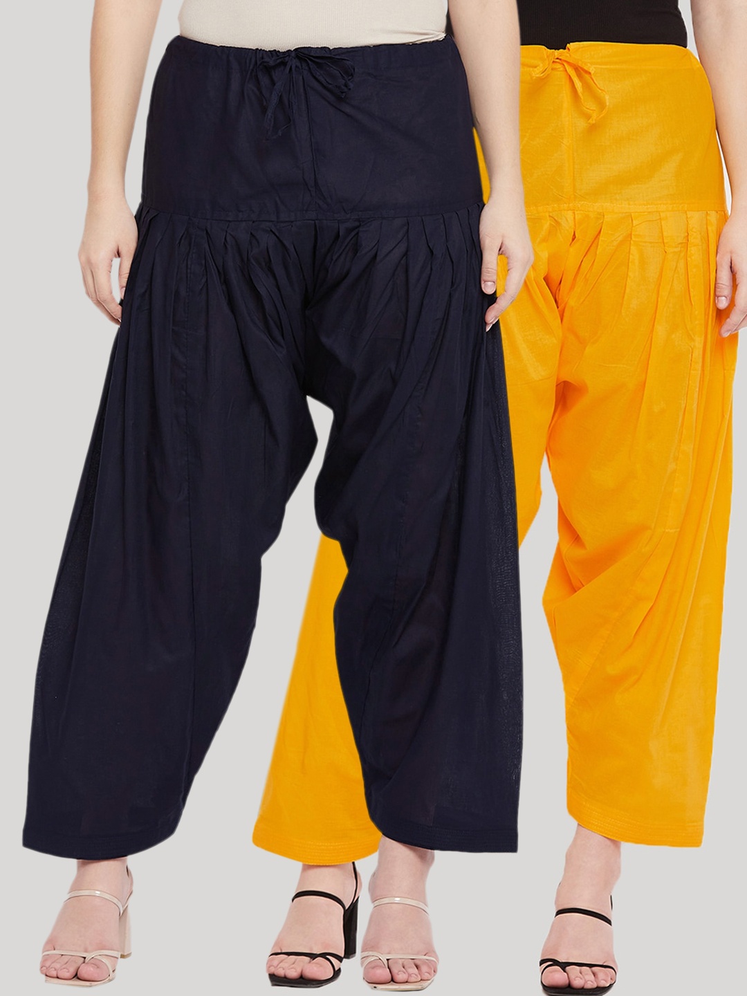

Clora Creation Women Pack Of 2 Solid Pure Cotton Salwars, Yellow
