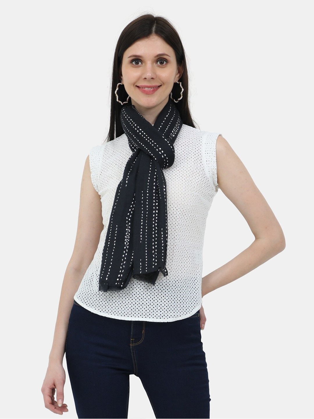 

thickskin Women Black & White Printed Cotton Stole