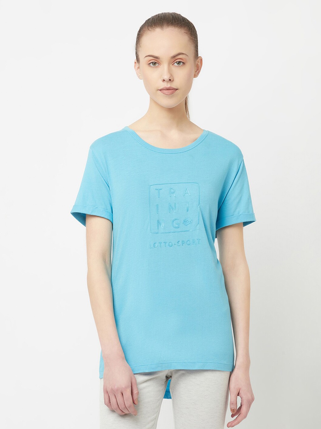 

Lotto Women Blue Typography Printed Loose Sports T-shirt