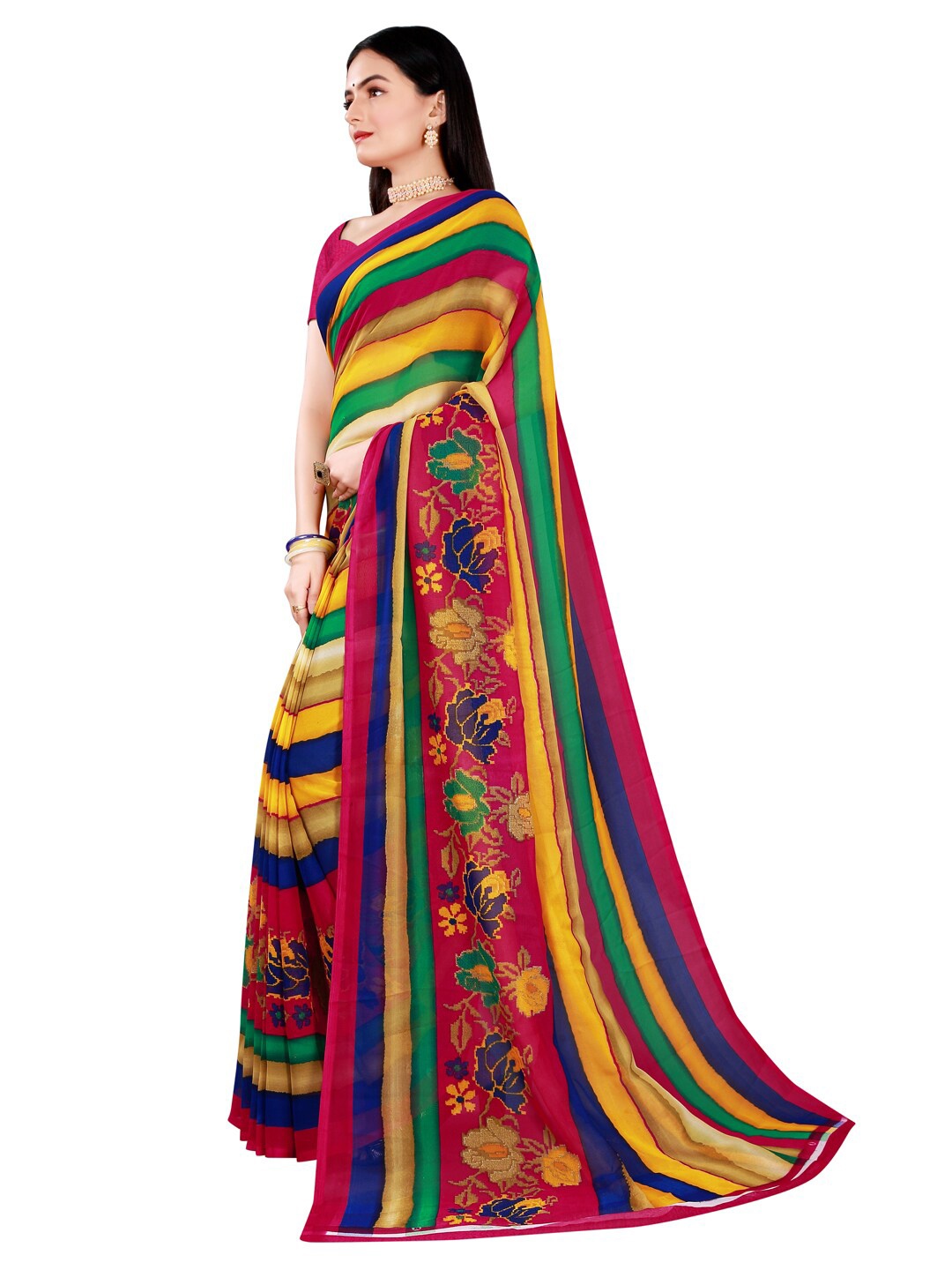 

Florence Blue & Green Striped Pure Georgette Saree