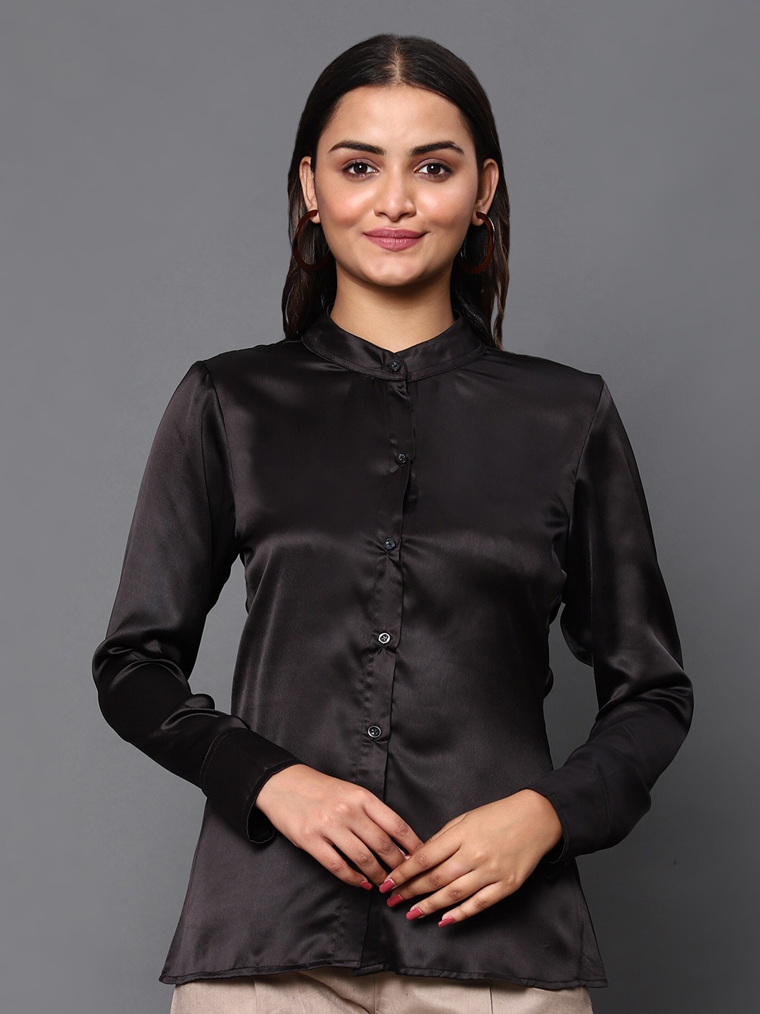 

KHUMAAR Shuchi Bhutani Women Black Straight Formal Shirt