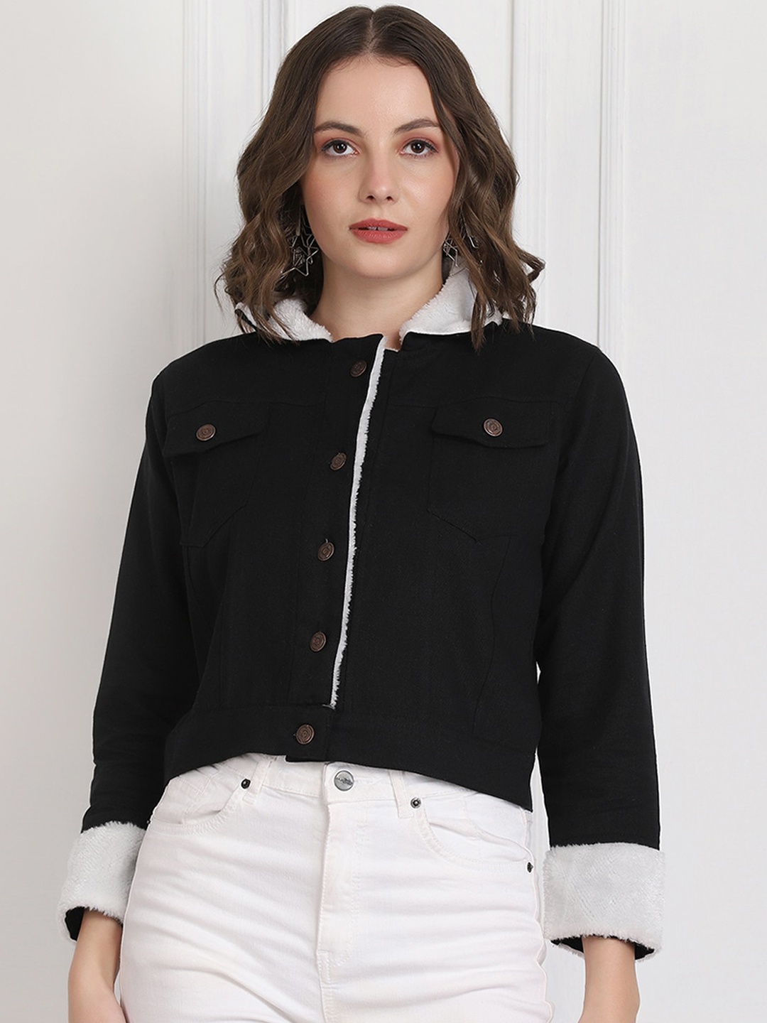 

BUY NEW TREND Women Black Washed Lightweight Cotton Crop Denim Jacket