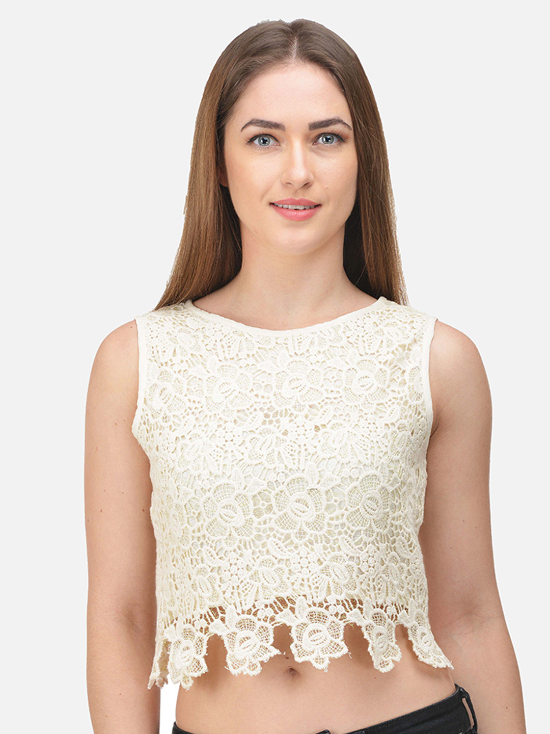 

Castle Lifestyle Off White Crochet Crop Top