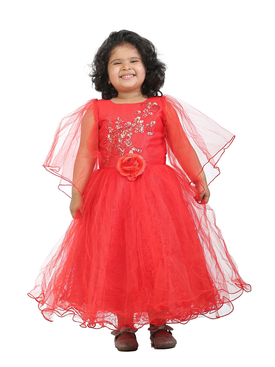 

ahhaaaa Girls Red Embellished Embroidered Angel Pari Gown Maxi Dress