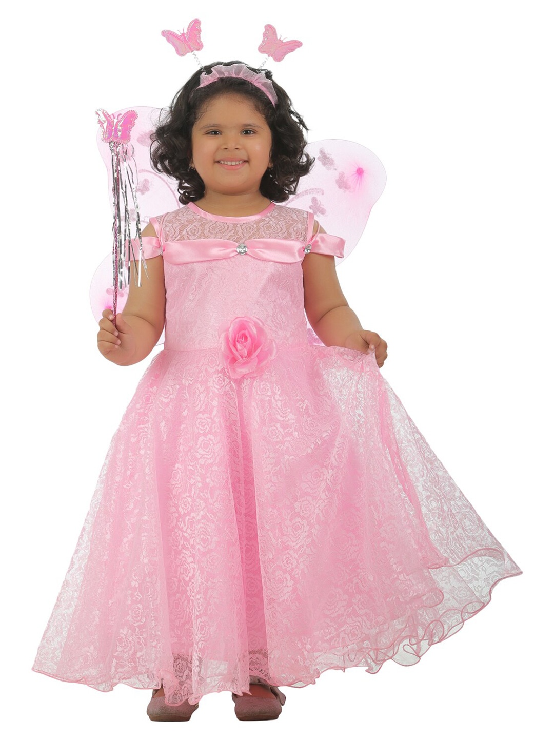 

ahhaaaa Girls Pink Embellished Angel Pari Cotton Gown Maxi Dress