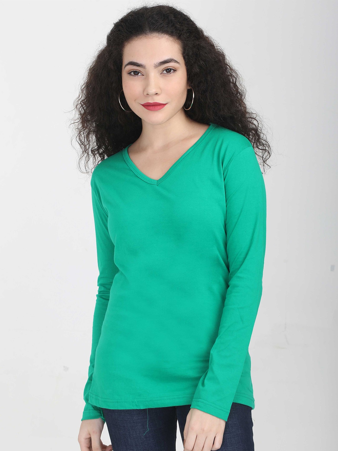 

Fleximaa Women Green V-Neck T-shirt