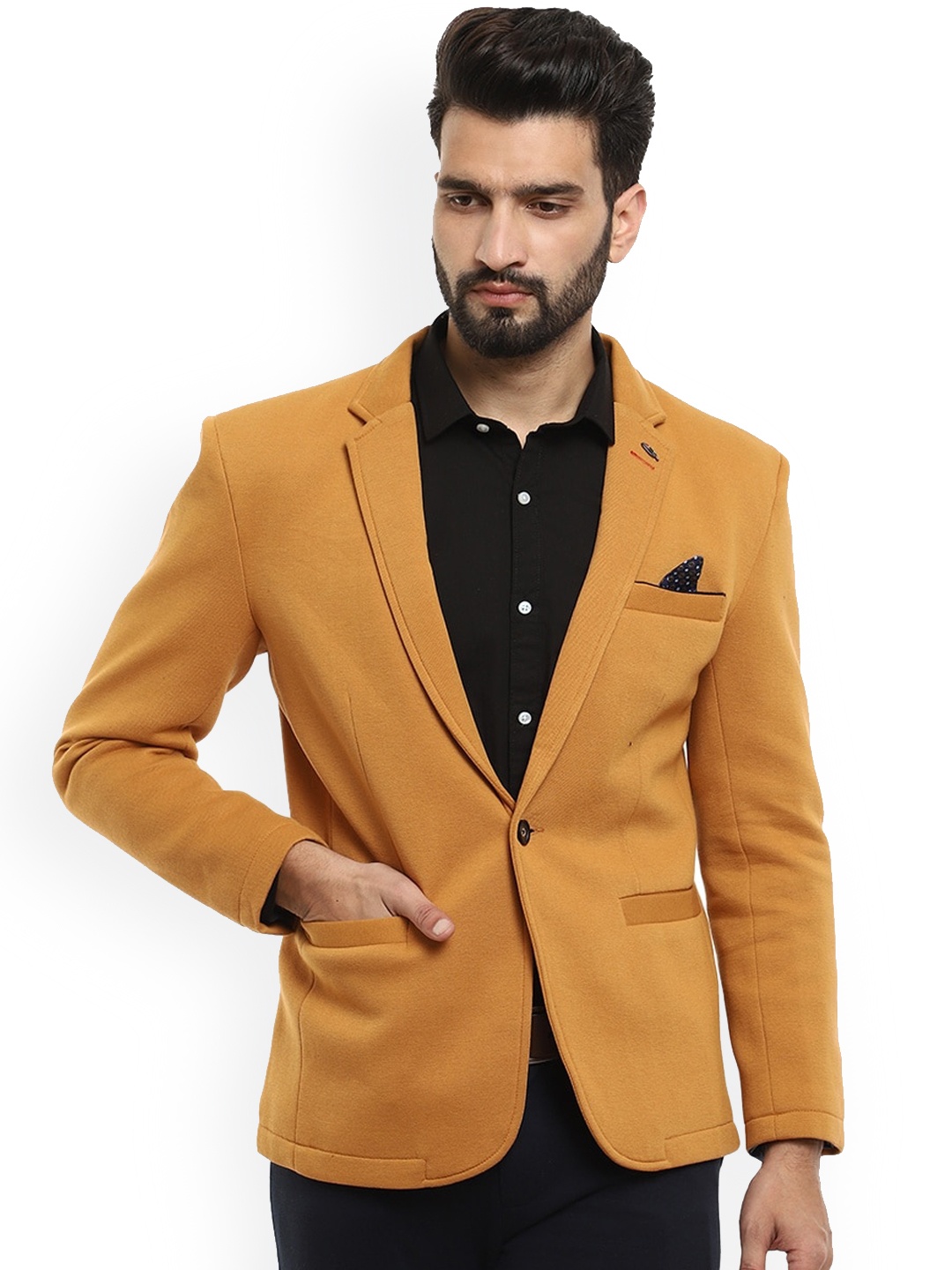 

V-Mart Men Mustard Yellow Solid Single-Breasted Blazers