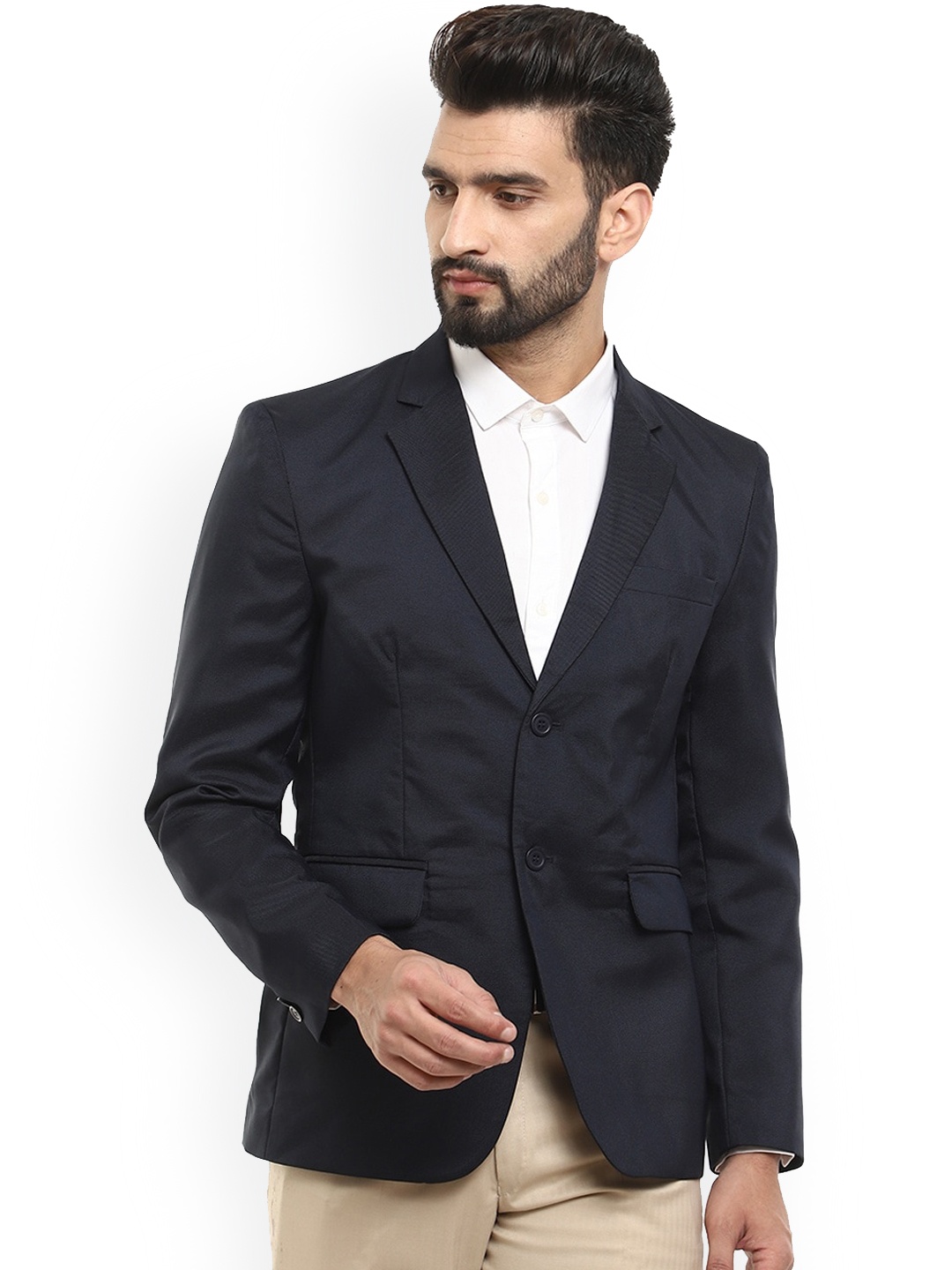 

V-Mart Men Navy Blue Solid Single-Breasted Formal Blazer